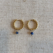  16k gold filled textured twisted huggie hoops with lapis