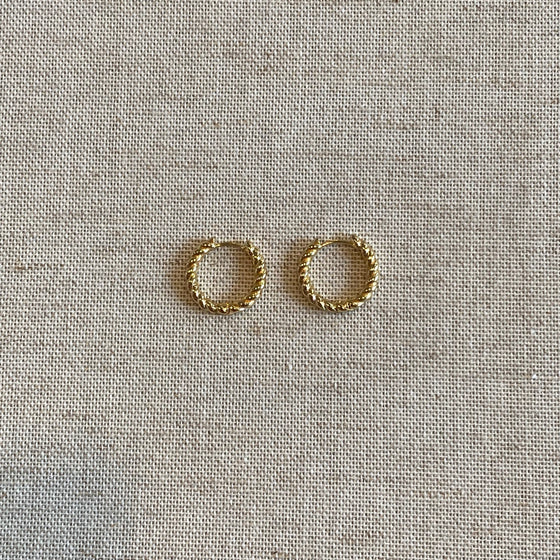 16k gold filled textured twisted huggie Hoops